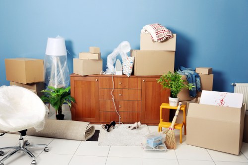Organized temporary storage in Wennington with packed boxes